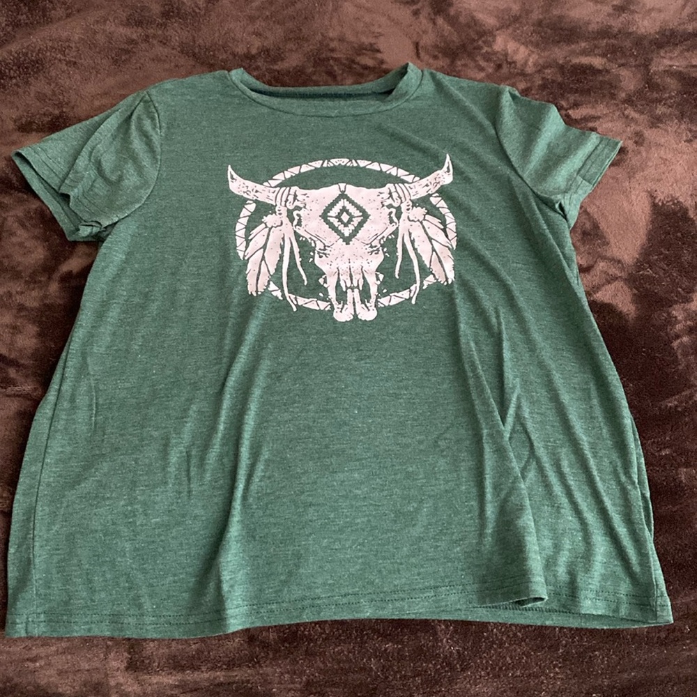 Green western cow skull shirt